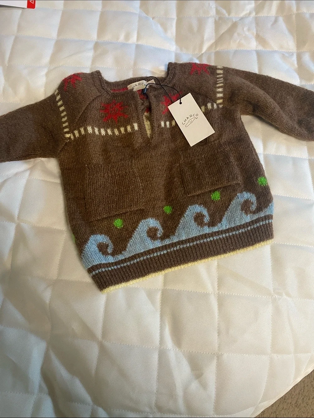 Chaco Brown Kids Sweater with Blue Wave and Red Star Accents